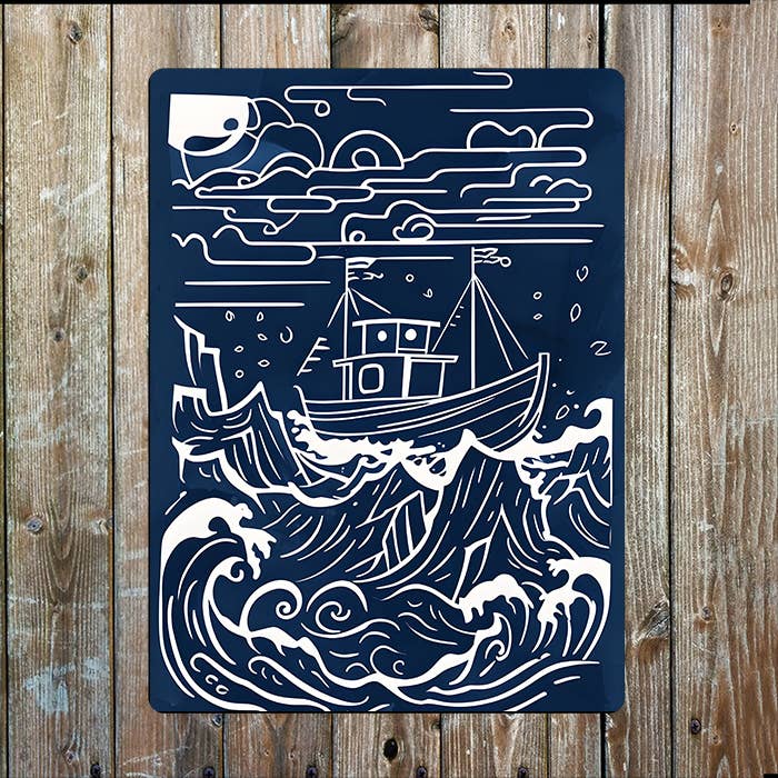 Blue Rough Ship Ocean Sea Nautical | Metal Sign Plaque