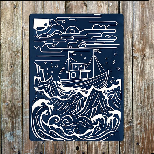 Blue Rough Ship Ocean Sea Nautical | Metal Sign Plaque