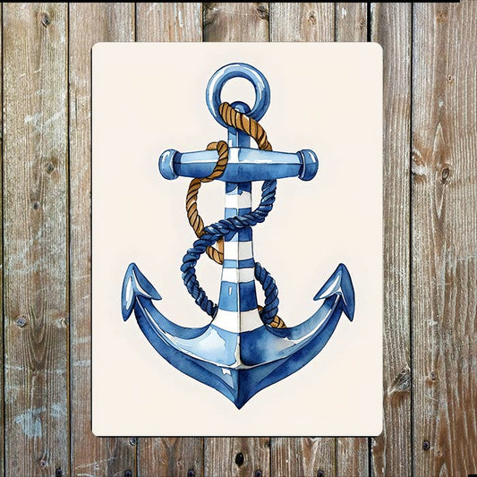 Watercolor Anchor Illustration Nautical | Metal Sign Plaque