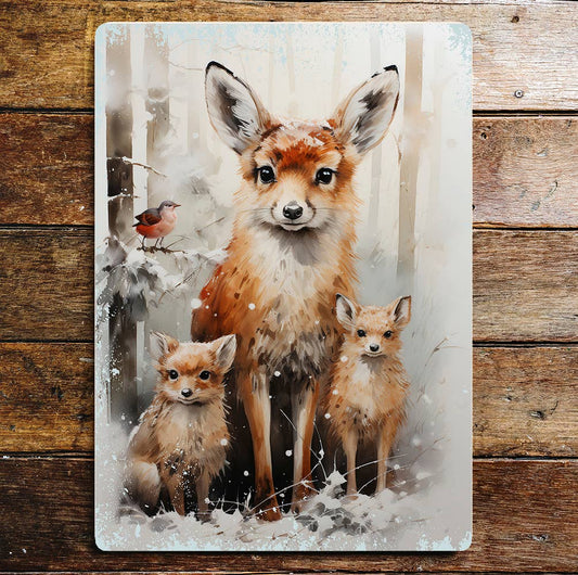 Fox Family Winter Christmas | Metal Sign Plaque