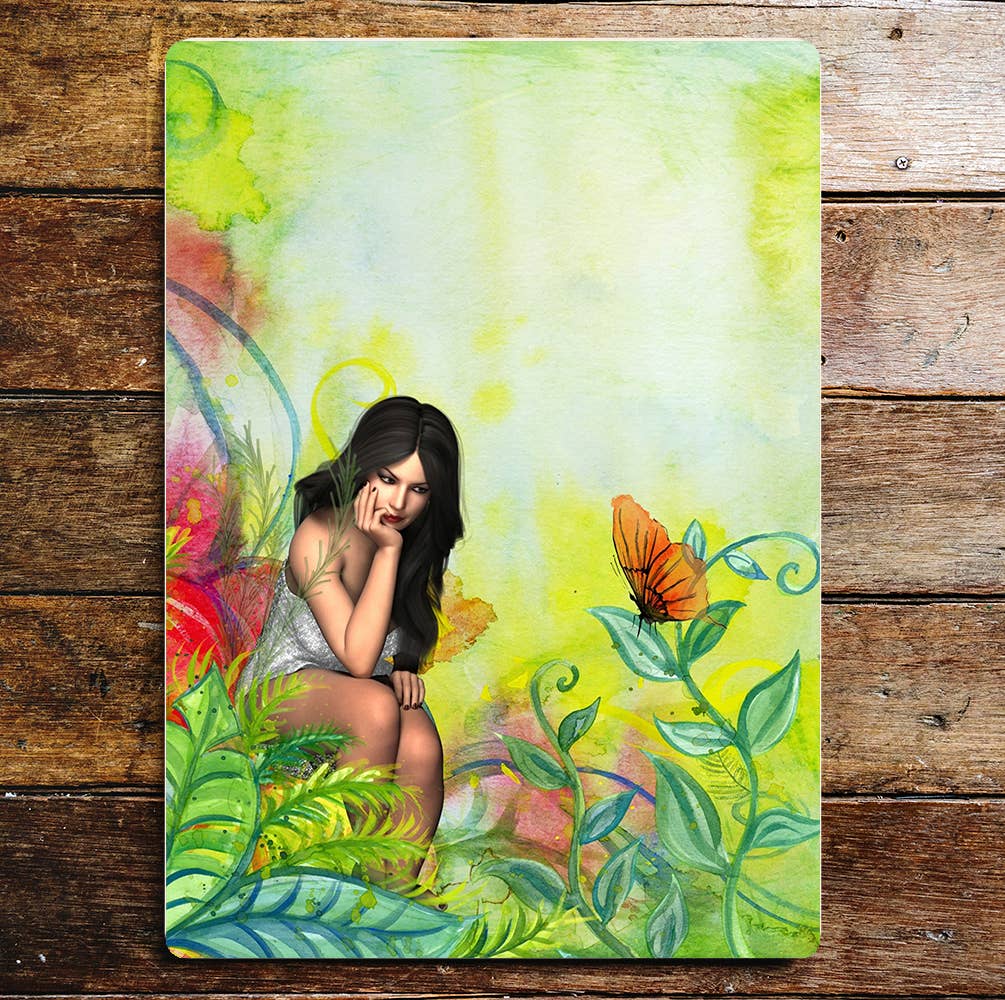 Girl Mystical Butterfly Forest Colourful | Metal Sign Plaque