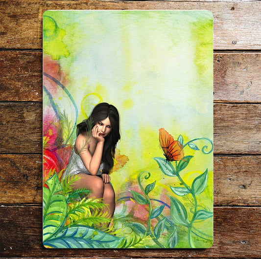 Girl Mystical Butterfly Forest Colourful | Metal Sign Plaque