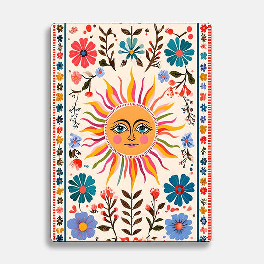 Vibrant Sun Flowers scandinavian folk | Metal Sign Plaque