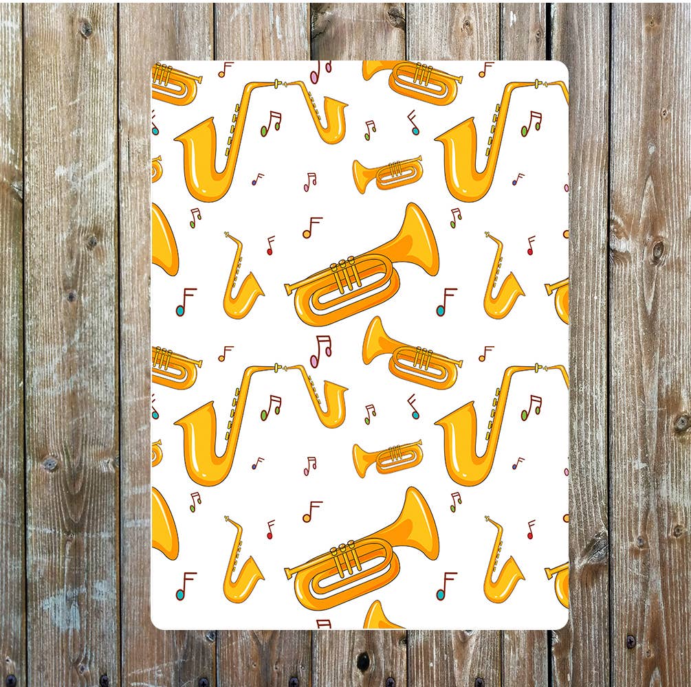 Saxophone and trumpet golden music art Metal Sign Plaque