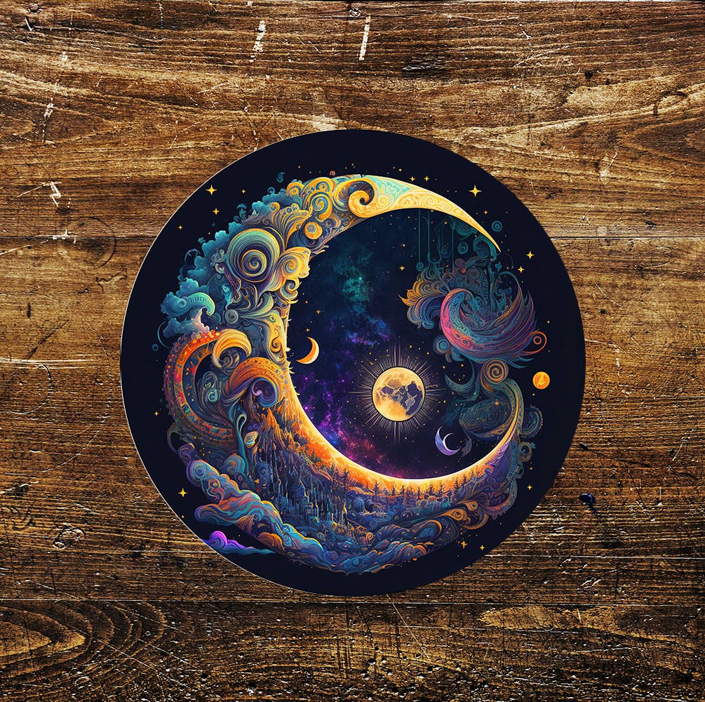 Mystic Moon Sky Stained Glass affect Metal Circle Sign