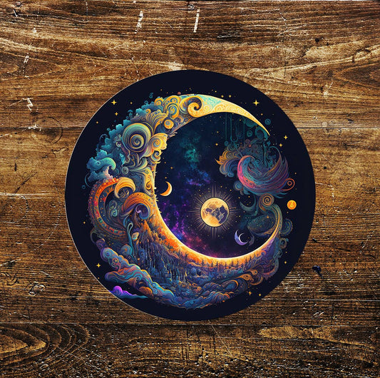 Mystic Moon Sky Stained Glass affect Metal Circle Sign