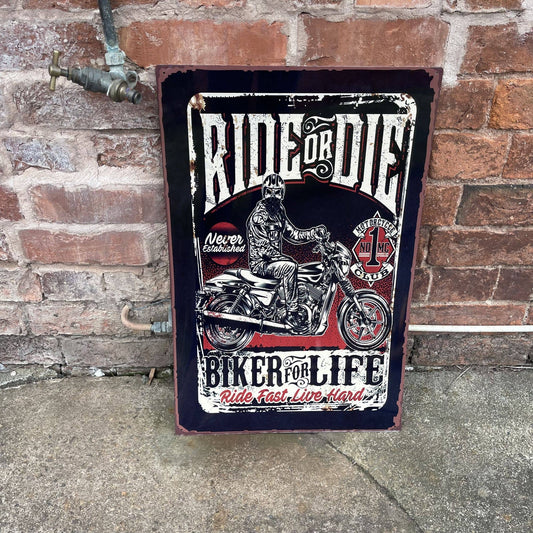 Ride or Die Bike Motorbike garage Metal Retro Wall Sign