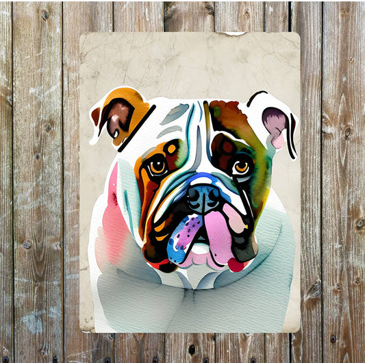 Bulldog Face Rainbow Colours Portrait | Metal Sign Plaque