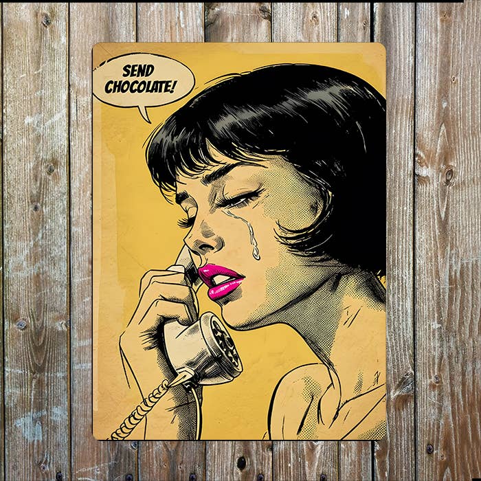 Send Chocolate Crying On Phone Retro Metal Sign Plaque