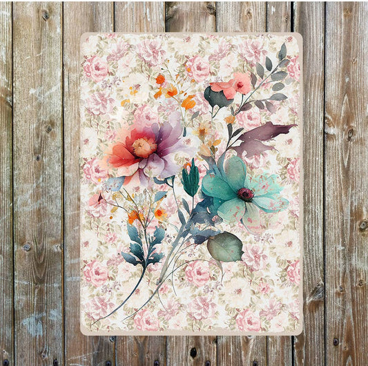 Flower Leaves Stems Roses Background | Metal Sign Plaque
