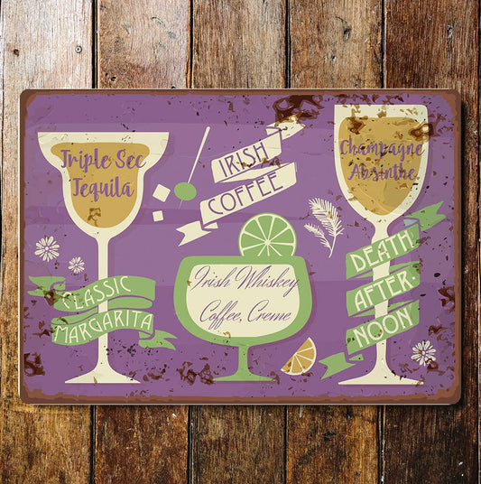 Cocktail Irish Coffee Margarita | Metal Wall Sign Plaque