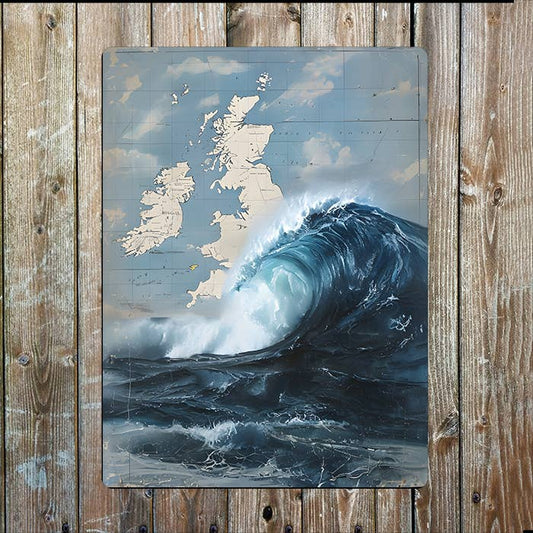 Map UK Britain Wave Ocean Sea Nautical | Metal Sign Plaque