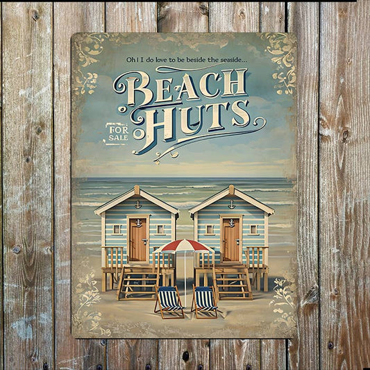 Vintage Beach Hut Sea Nautical | Metal Sign Plaque
