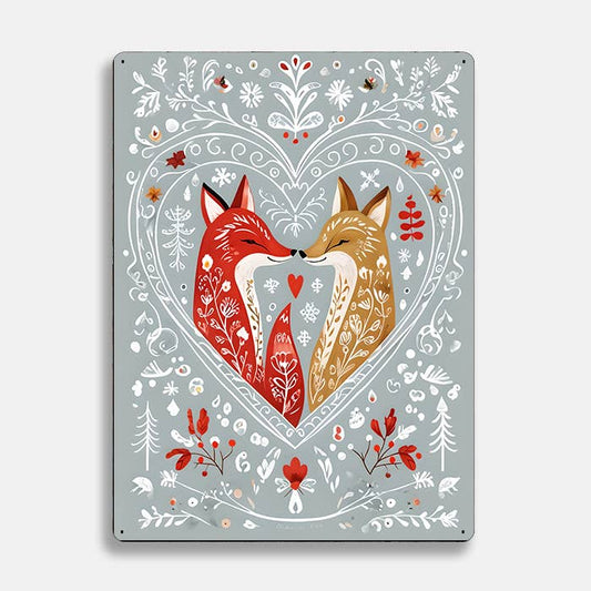 Fox Love Heart scandinavian folk | Metal Sign Plaque