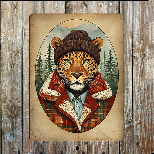 Leopard Dressed in Vintage Clothing | Metal Sign Plaque