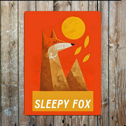 Sleepy Fox Illustration Autumn Colours | Metal Sign Plaque