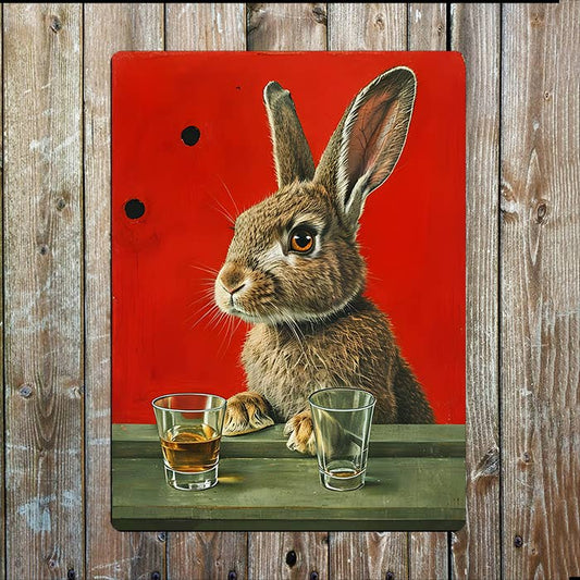 Whimsical Brown Rabbit Bartender Bar| Metal Sign Plaque
