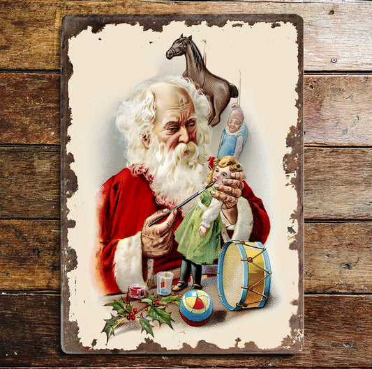 Vintage Santa Toys Christmas | Metal Vintage Wall Sign