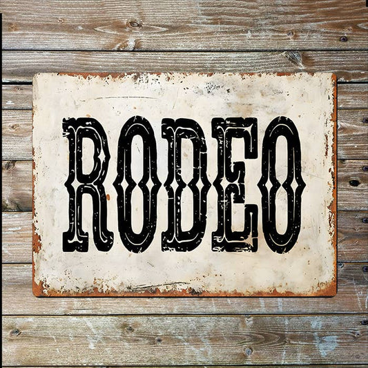 Rustic Rodeo Text Cowboy Western Metal Sign Plaque