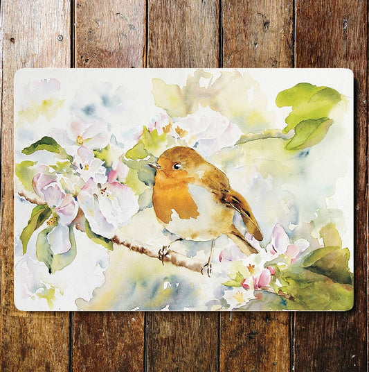 Robin Tree Painting Watercolor Metal Wall Sign
