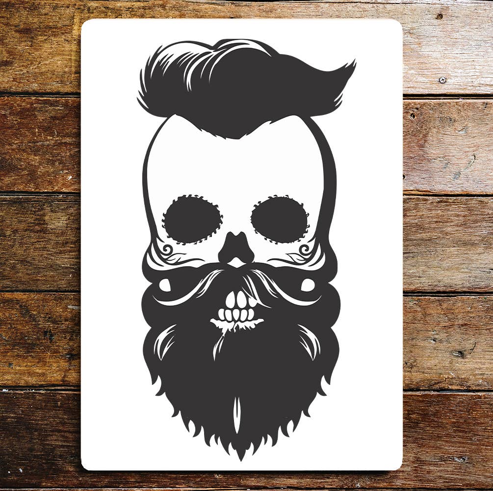 Hipster Skull Beard Moustache Quiff Hair | Metal Wall Sign