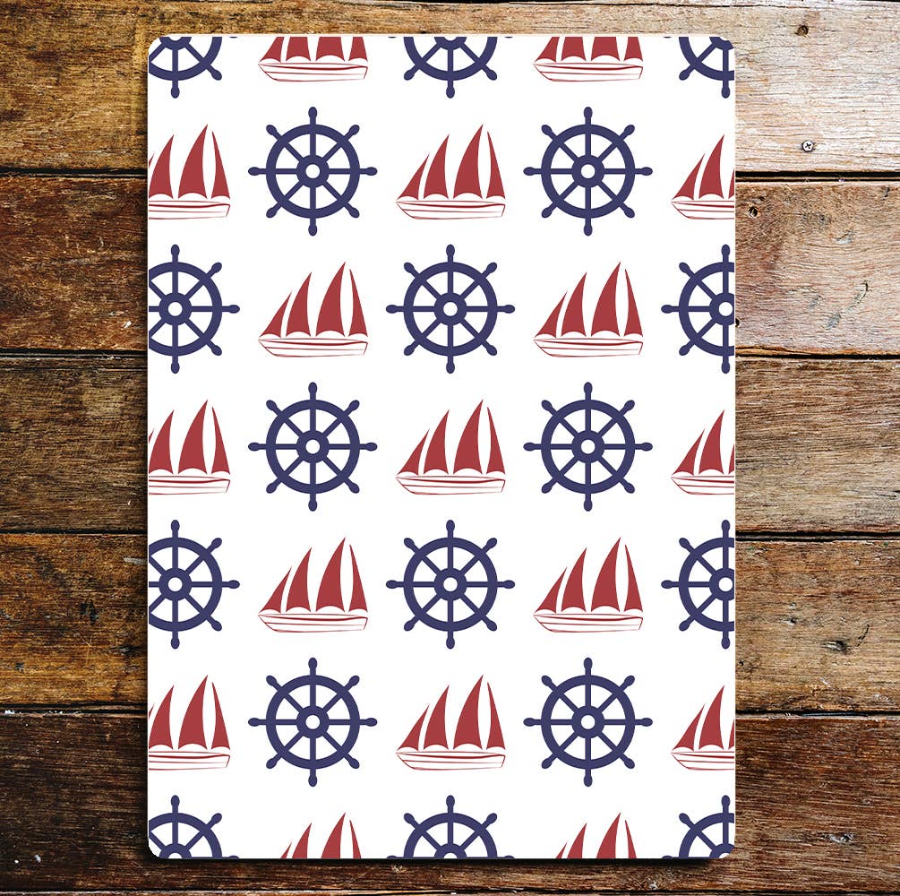 Ship & Wheel Pattern Metal Sign Plaque