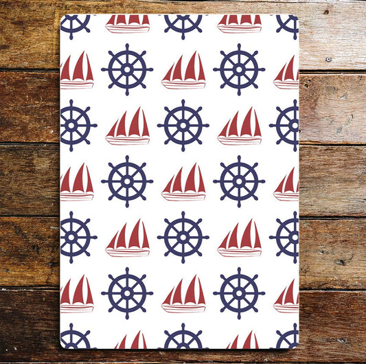Ship & Wheel Pattern Metal Sign Plaque