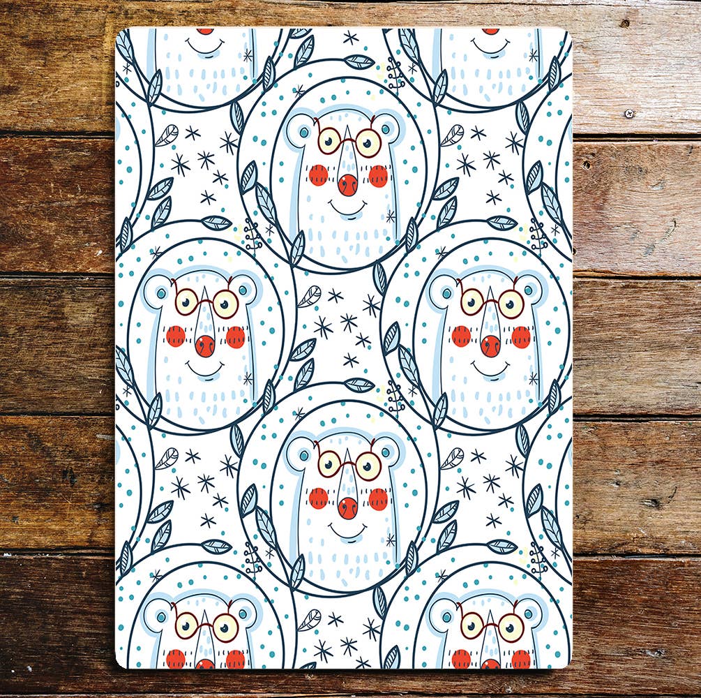 Happy Bear Face Glasses Pattern Snow | Metal Sign Plaque