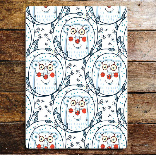 Happy Bear Face Glasses Pattern Snow | Metal Sign Plaque