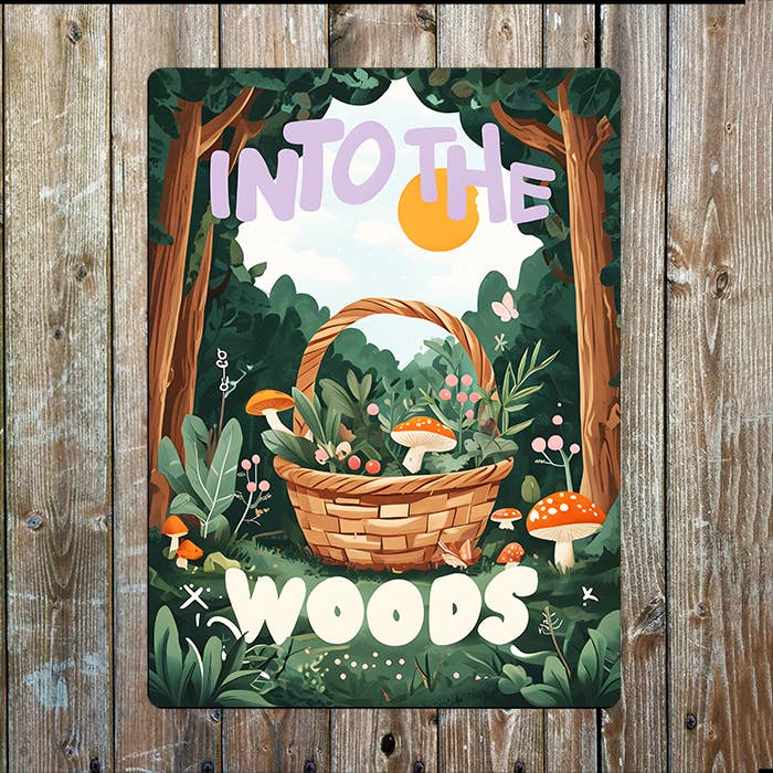 Into The Woods, Basket Mushrooms | Metal Sign Plaque