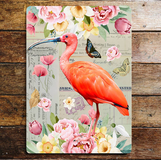 Tropical Orange Bird Roses   | Metal Wall Sign Plaque