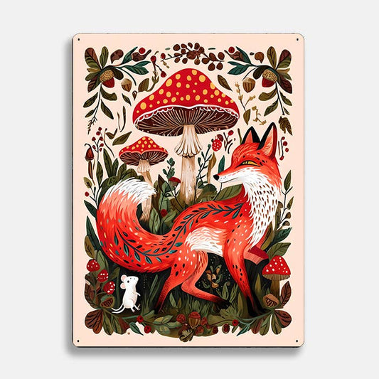 Fox Mushroom Acorn scandinavian folk | Metal Sign Plaque