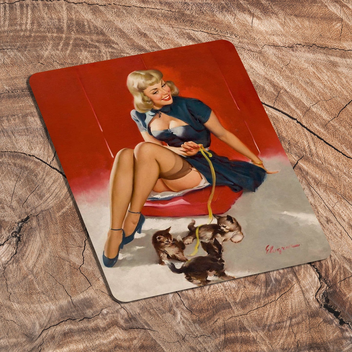 Pin Up Girl Red Kitten Metal Personalised Art Wall Sign