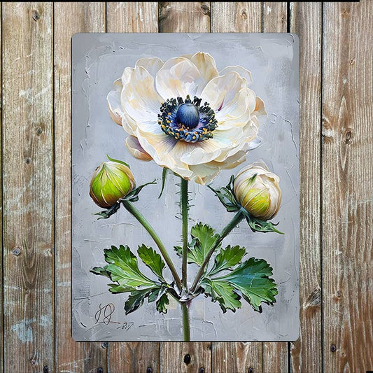 Painting style White Anemone Flower Metal Sign Plaque