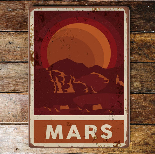 Retro Mars Planet Space Metal Wall Sign Plaque