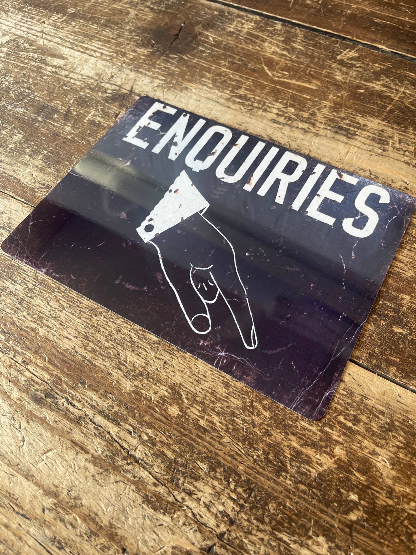 Enquiries Hand Pointing | Metal Wall Sign