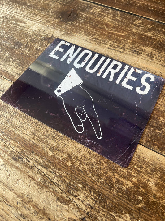 Enquiries Hand Pointing | Metal Wall Sign