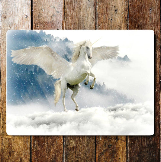 Unicorn Flying Sky Mystical Mythical | Metal Sign Plaque