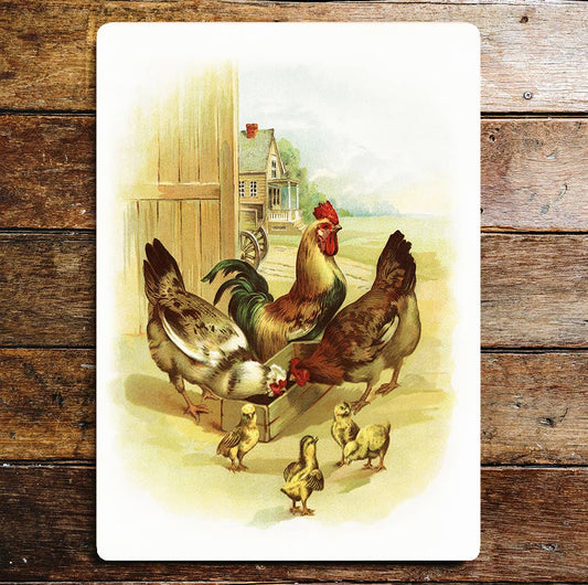 Chicks Hens Cockerel farmyard | Metal Wall Sign Plaque