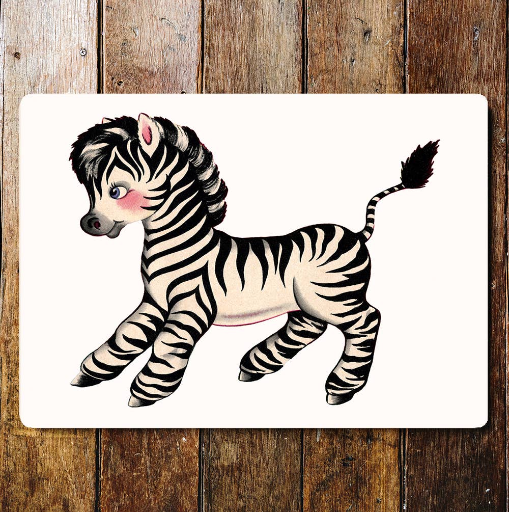 Cute Baby Zebra Playing Rosy Cheeks | Metal Sign Plaque