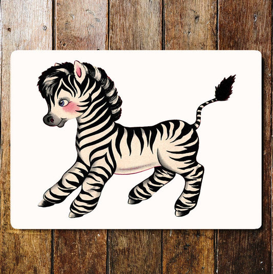 Cute Baby Zebra Playing Rosy Cheeks | Metal Sign Plaque