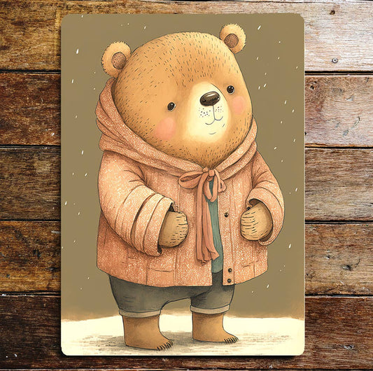 Cute Bear Pink Coat Rosy Cheeks | Metal Sign Plaque