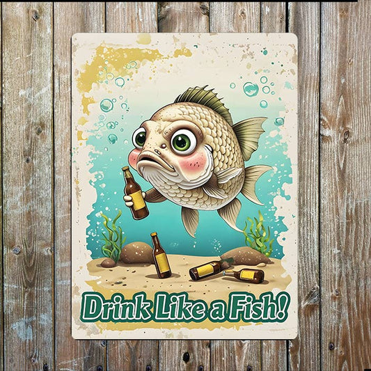 Drink Like A Fish | Beer Pub Bar | Metal Sign Plaque