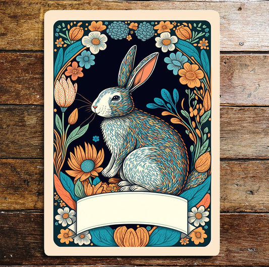 Hare rabbit flowers leaves | Metal Sign plaque