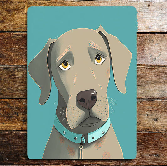 Cute Dog Portrait Blue & Grey Sad Eyes | Metal Sign Plaque