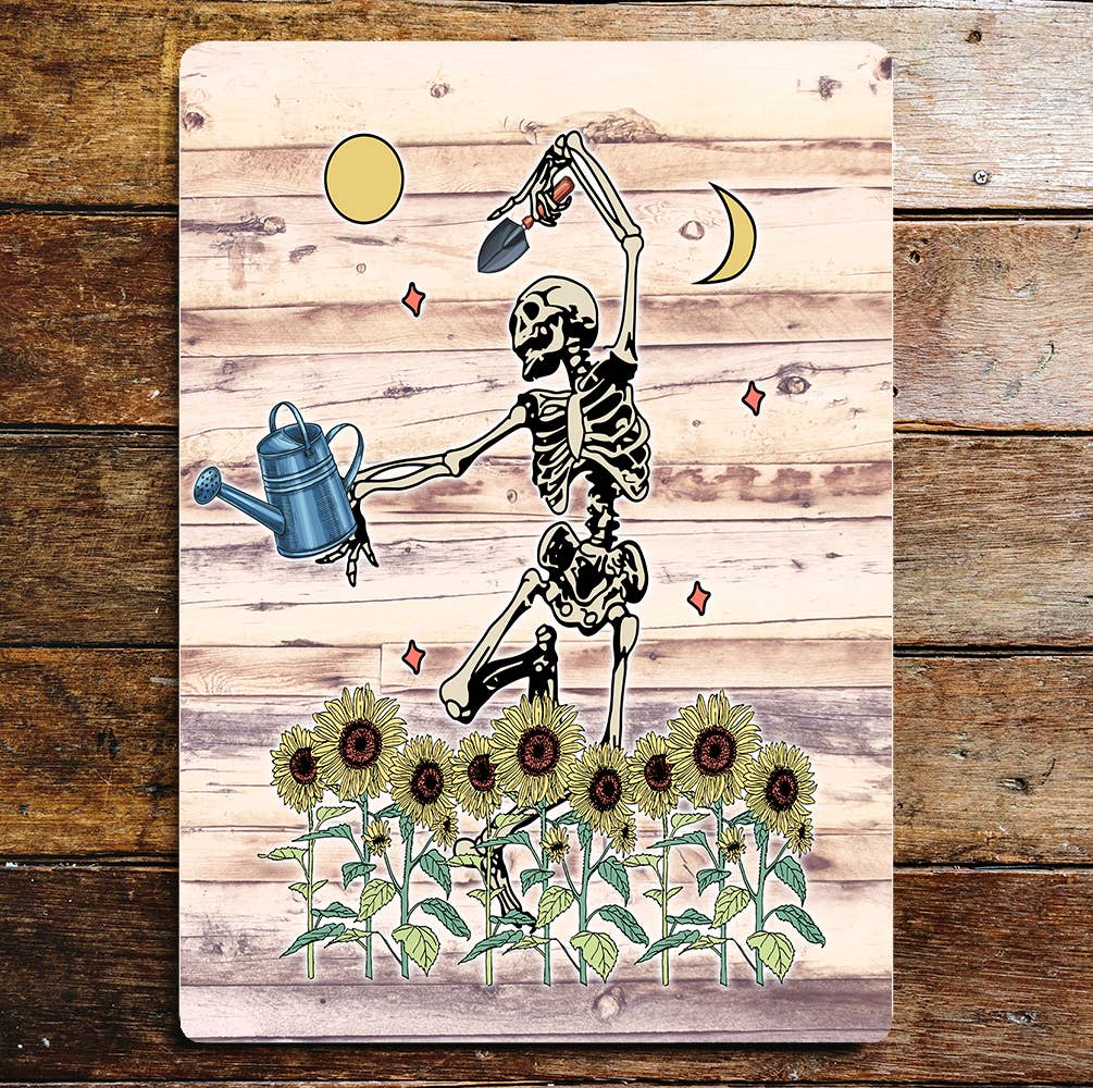 Dancing Skeleton Gardening | Metal Sign Plaque