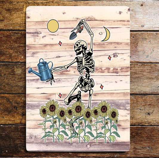 Dancing Skeleton Gardening | Metal Sign Plaque