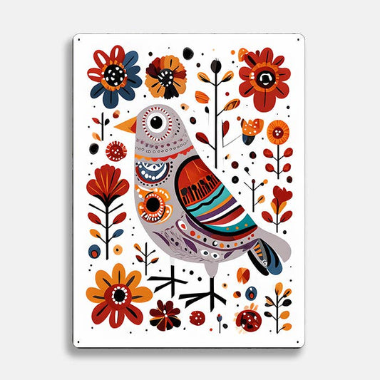 Bird Flowers scandinavian folk | Metal Sign Plaque