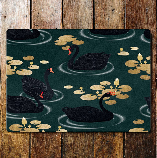 Black Swans Lake Life Gold Lilly Pads | Metal Sign Plaque