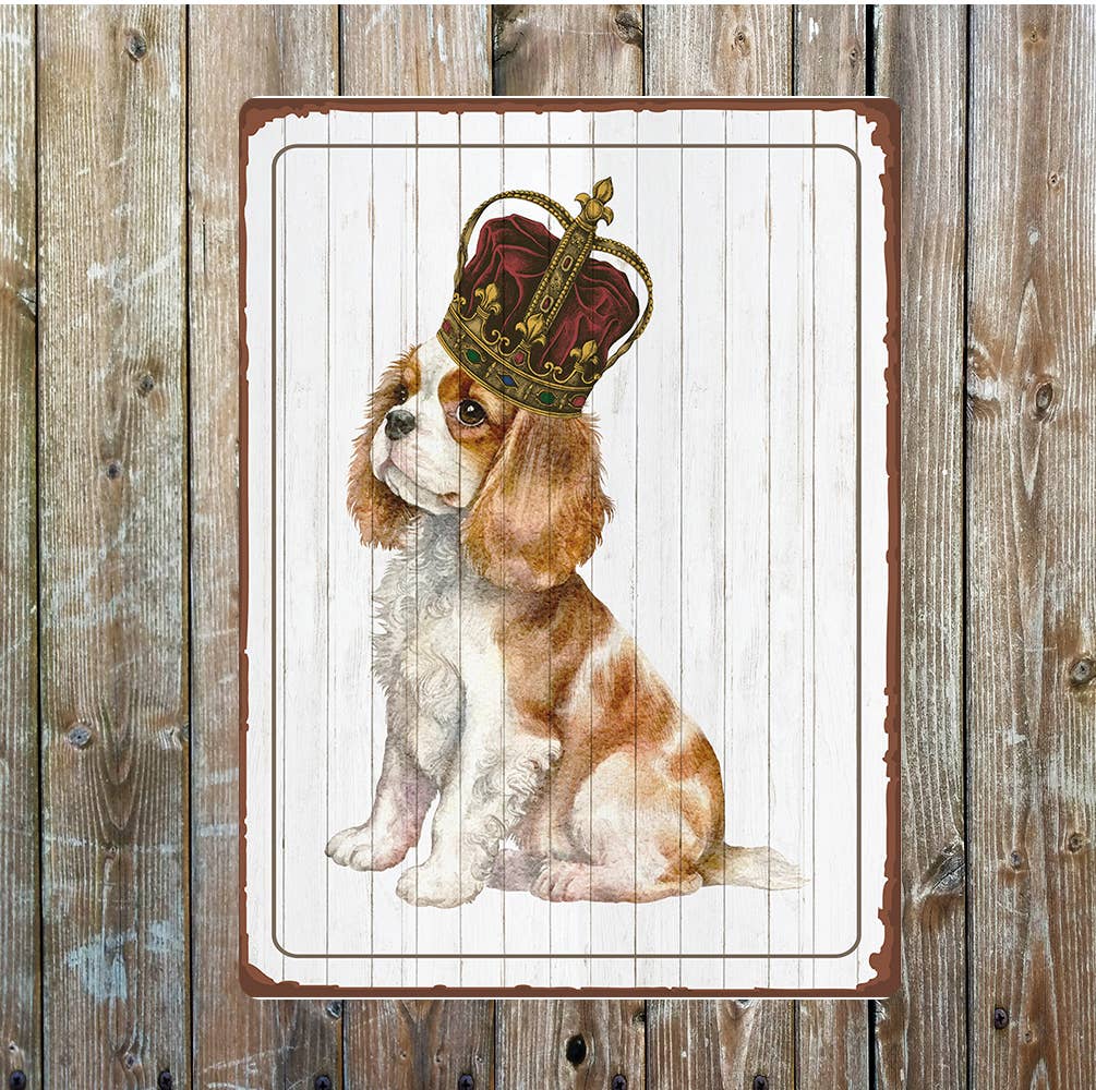 King Charles Spaniel and crown art | Metal Sign Plaque